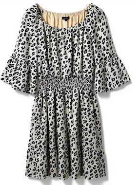 Le Gali Animal Print Off Shoulder Smocked Waist Chiffon Mini Dress Size L